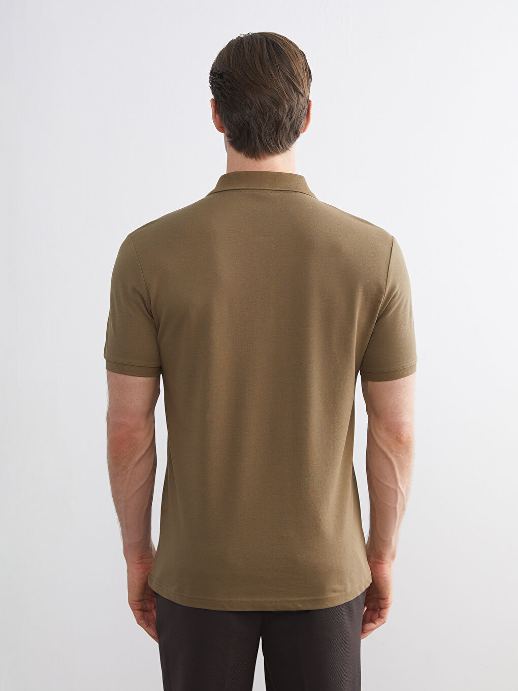 Haki Polo Yaka Kısa Kollu Pike Erkek Tişört-3