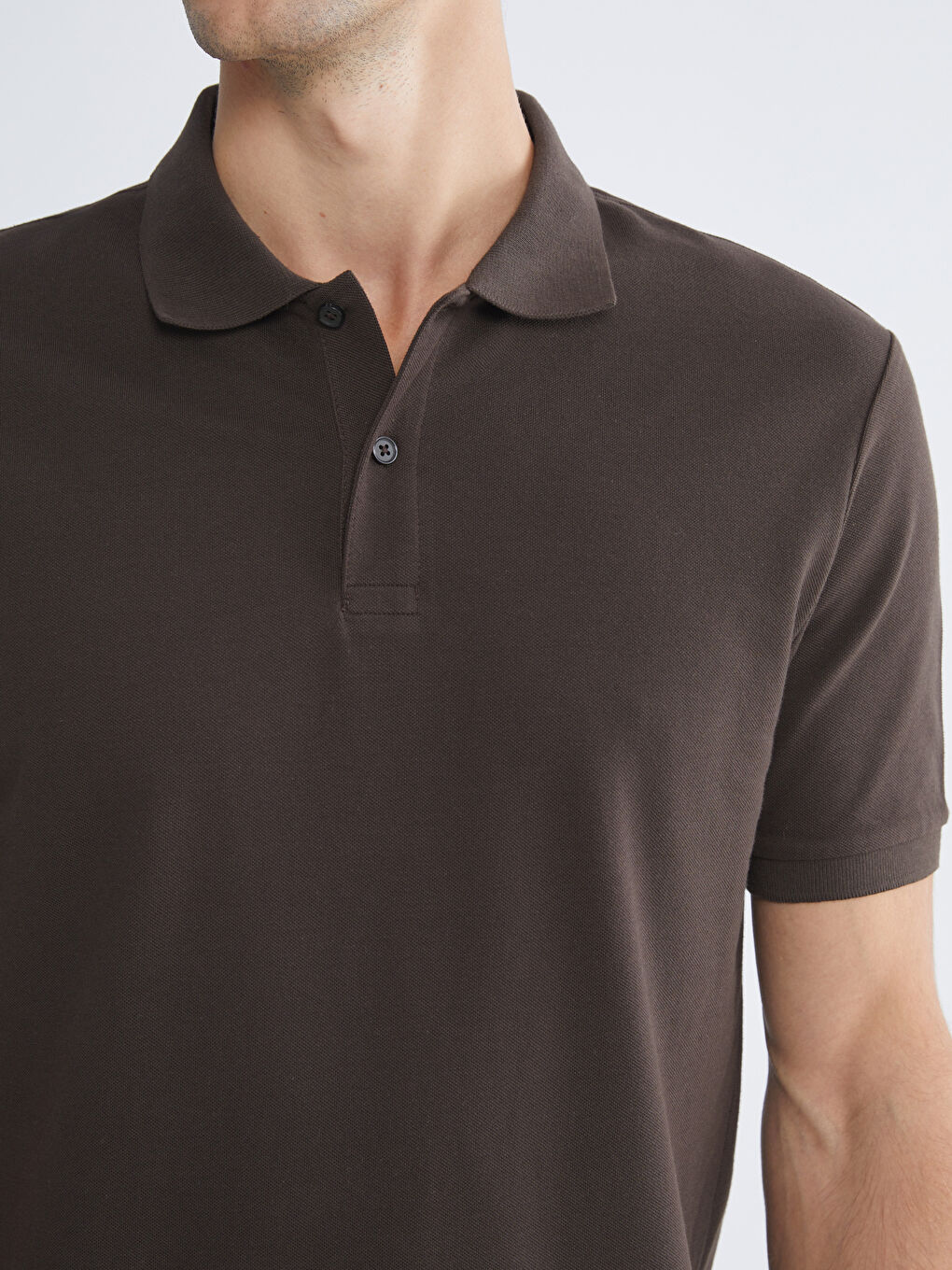 Kahverengi Polo Yaka Kısa Kollu Pike Erkek Tişört-4