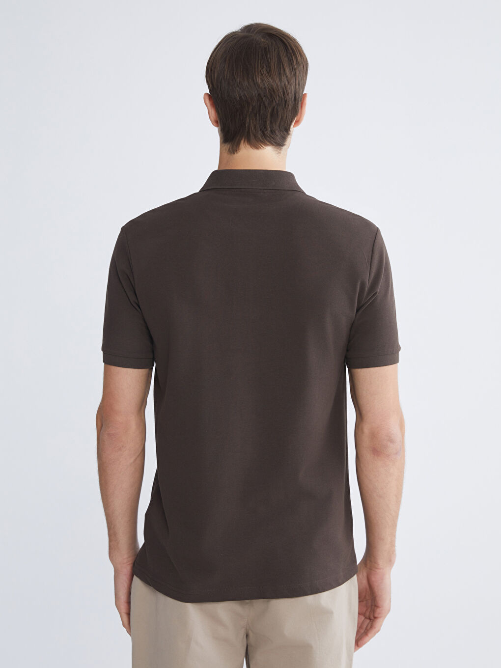 Kahverengi Polo Yaka Kısa Kollu Pike Erkek Tişört-6