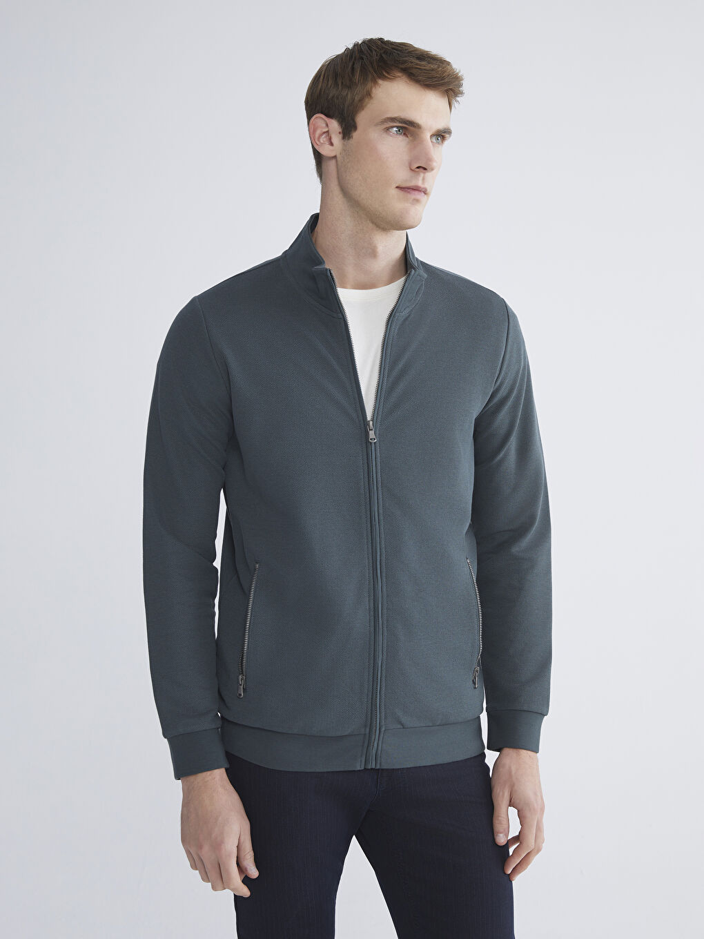 Funnel Neck Long Sleeve Men's Zip-Up Sweatshirt