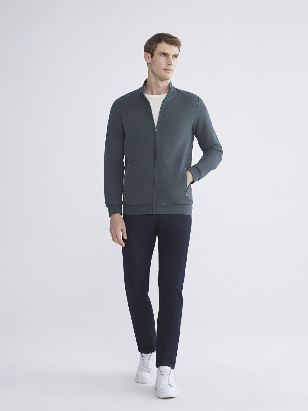 Funnel Neck Long Sleeve Men's Zip-Up Sweatshirt-1