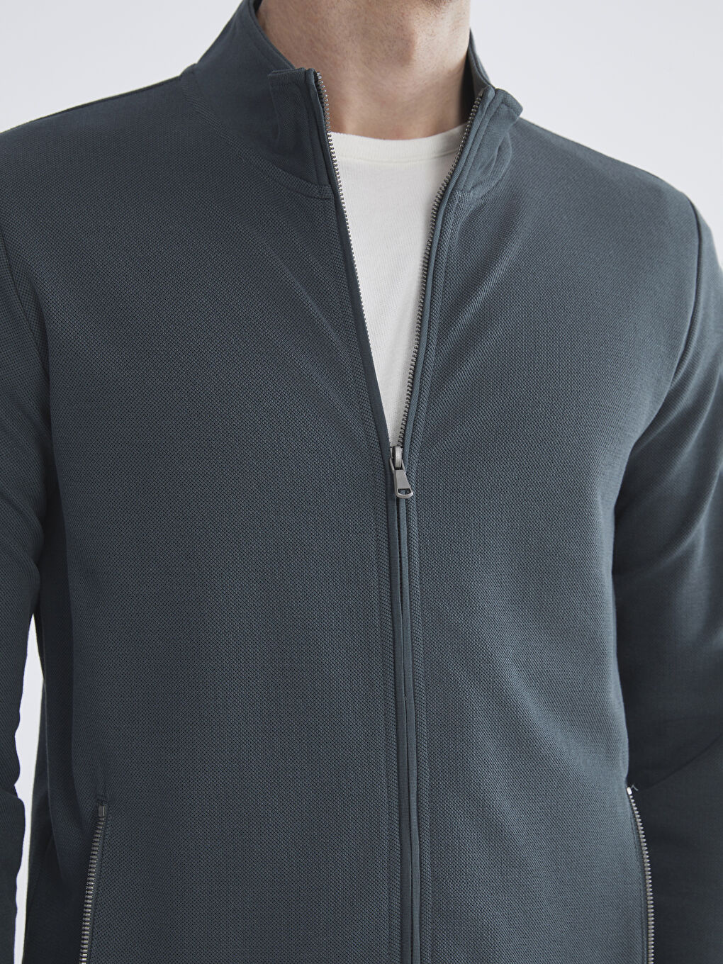 Funnel Neck Long Sleeve Men's Zip-Up Sweatshirt-2