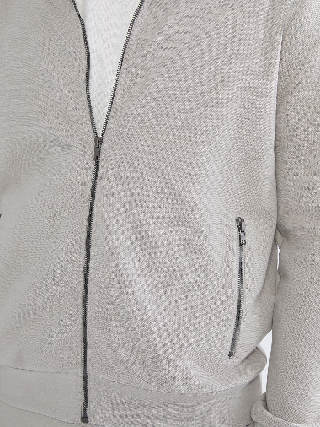 Gri Dik Yaka Uzun Kollu Erkek Fermuarlı Sweatshirt-2