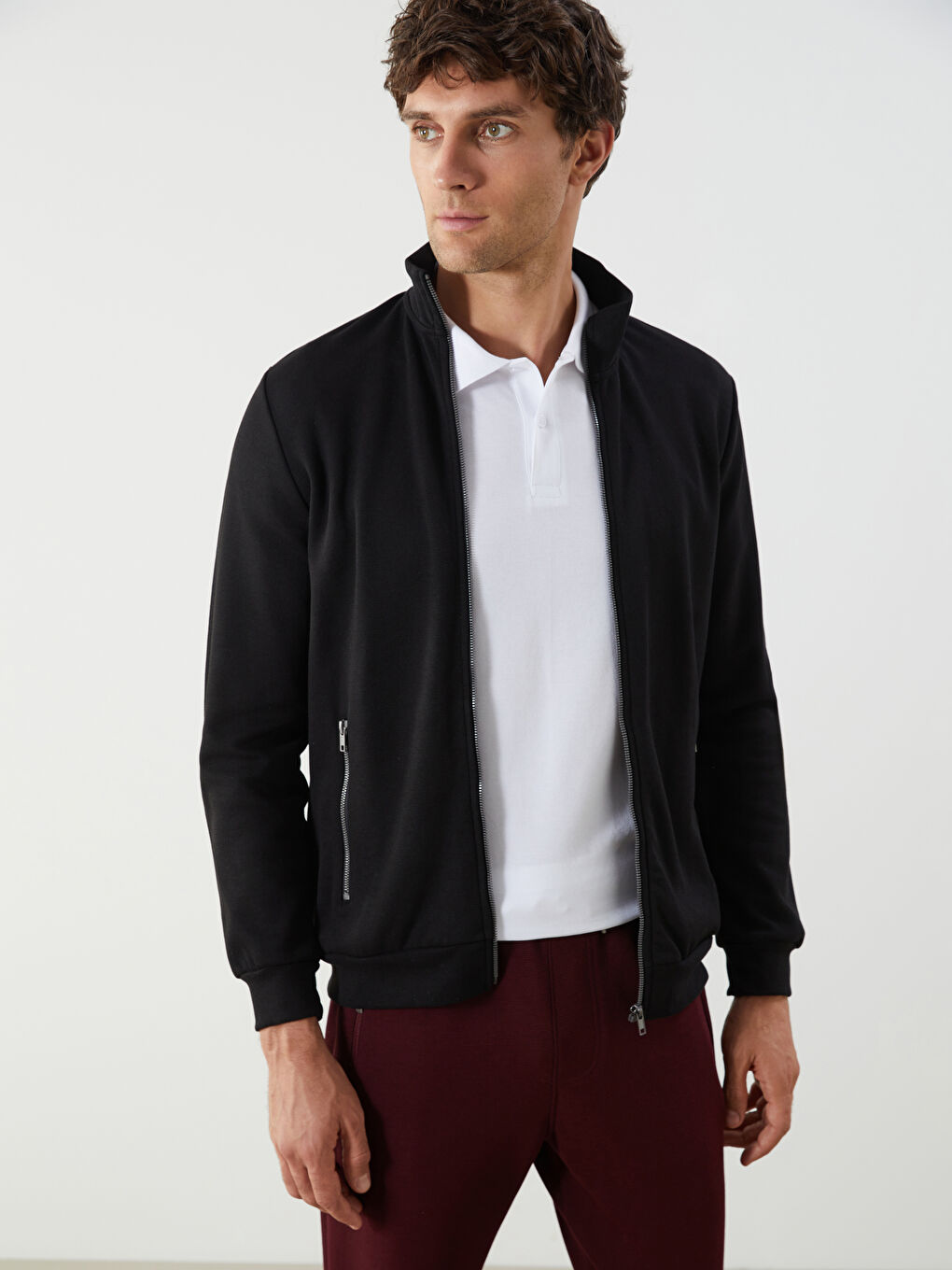 Funnel Neck Long Sleeve Men's Zip-Up Sweatshirt -W52048Z8-CVL