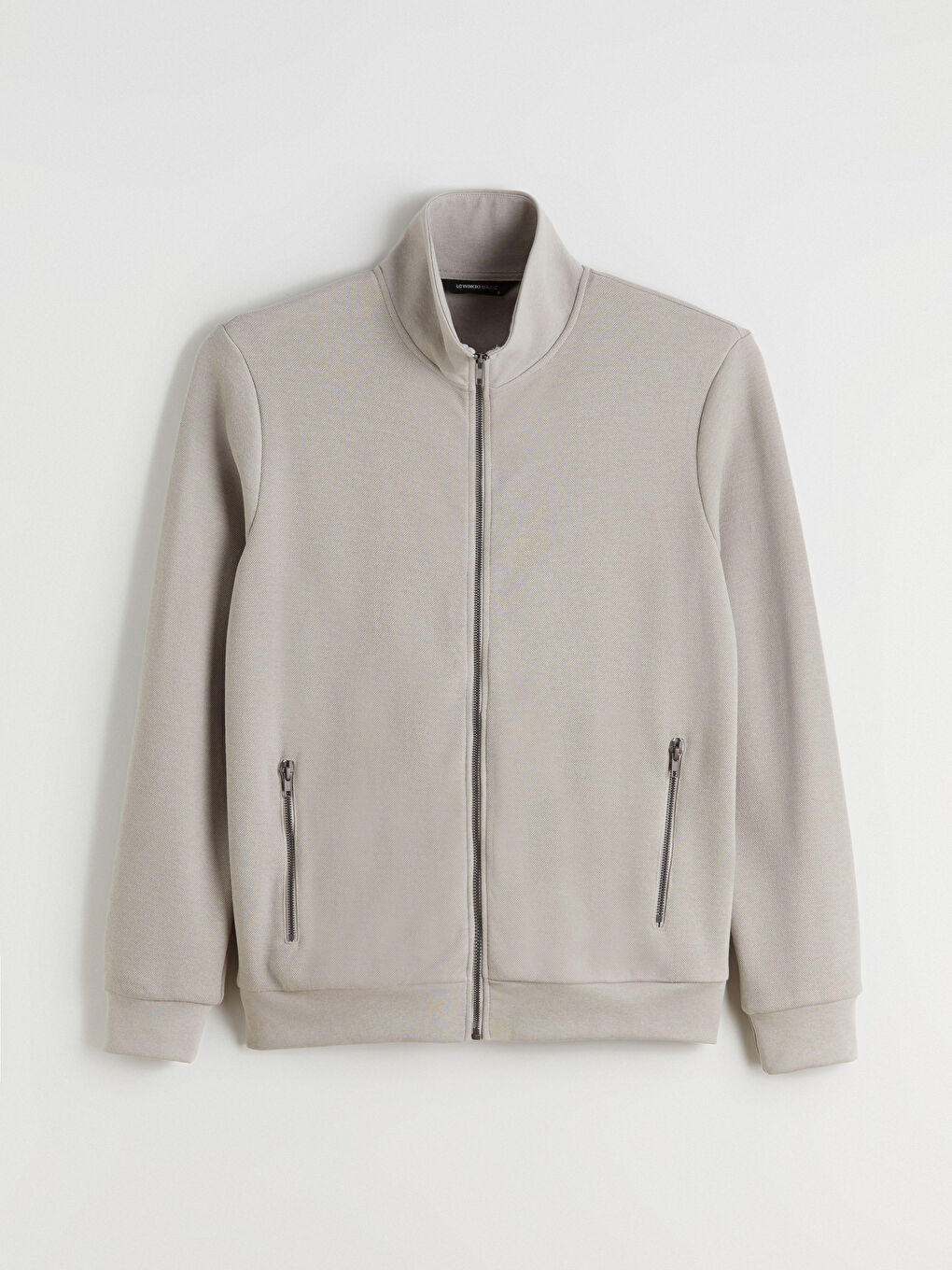 Gri Dik Yaka Uzun Kollu Erkek Fermuarlı Sweatshirt-4