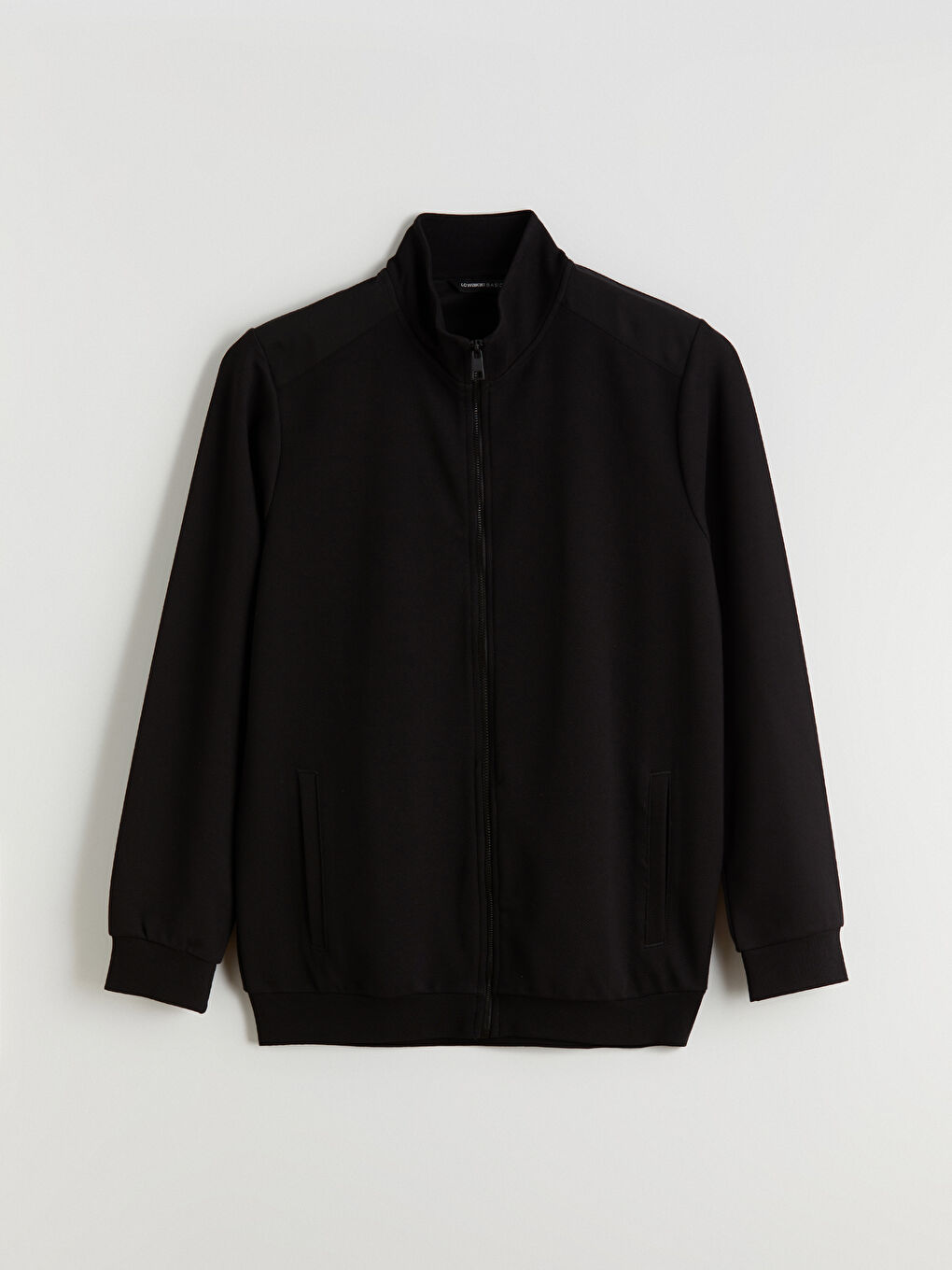 Siyah Dik Yaka Uzun Kollu Erkek Fermuarlı Sweatshirt-4