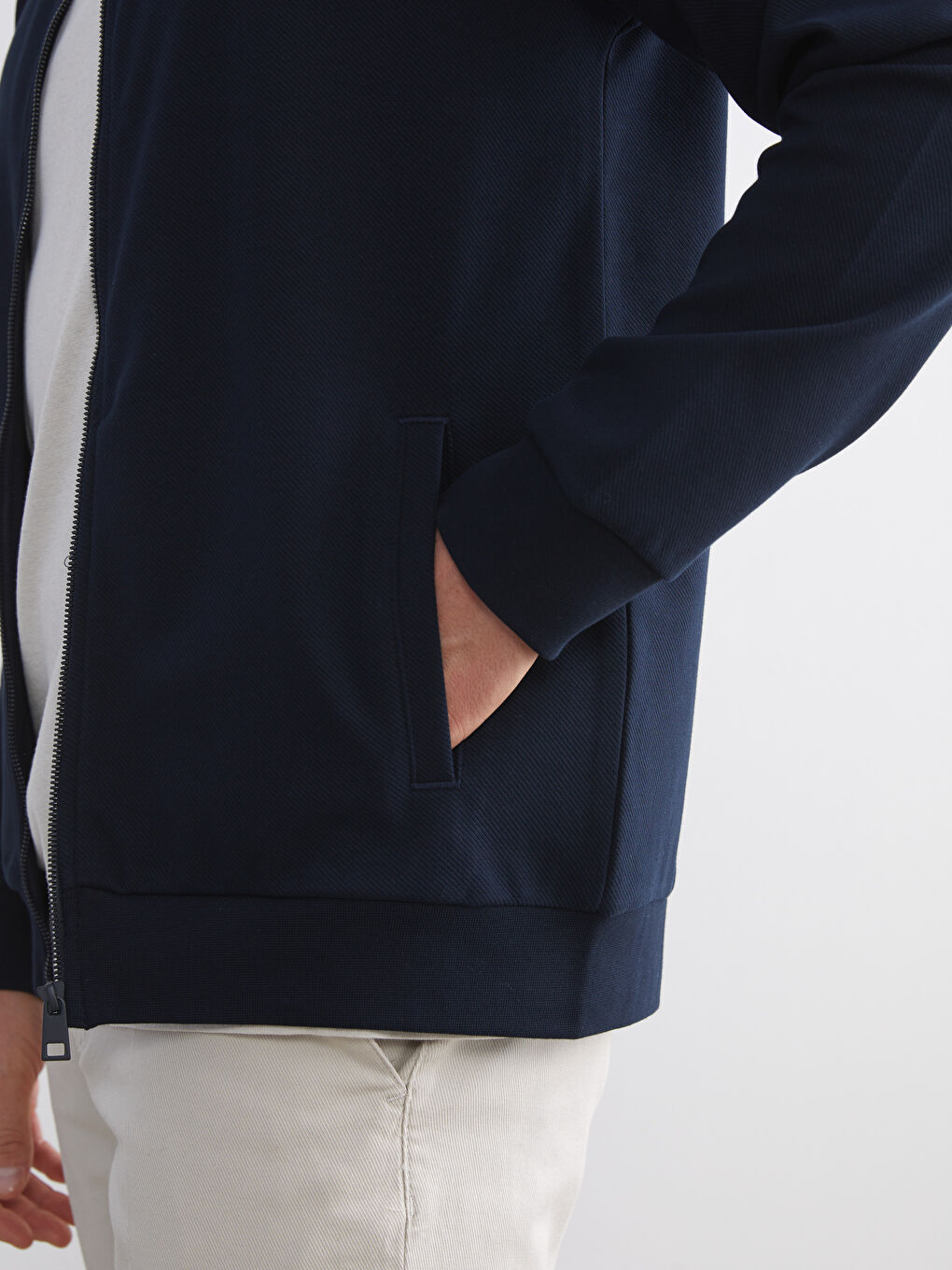 Lacivert Dik Yaka Uzun Kollu Erkek Fermuarlı Sweatshirt-2