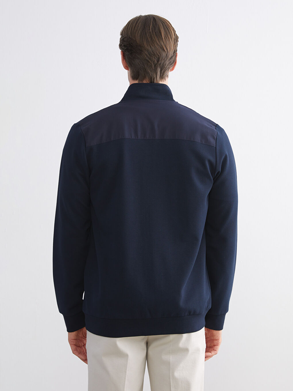 Lacivert Dik Yaka Uzun Kollu Erkek Fermuarlı Sweatshirt-3