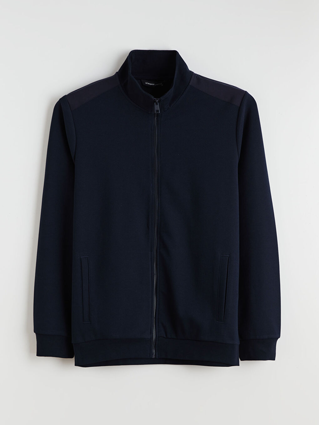 Lacivert Dik Yaka Uzun Kollu Erkek Fermuarlı Sweatshirt-4