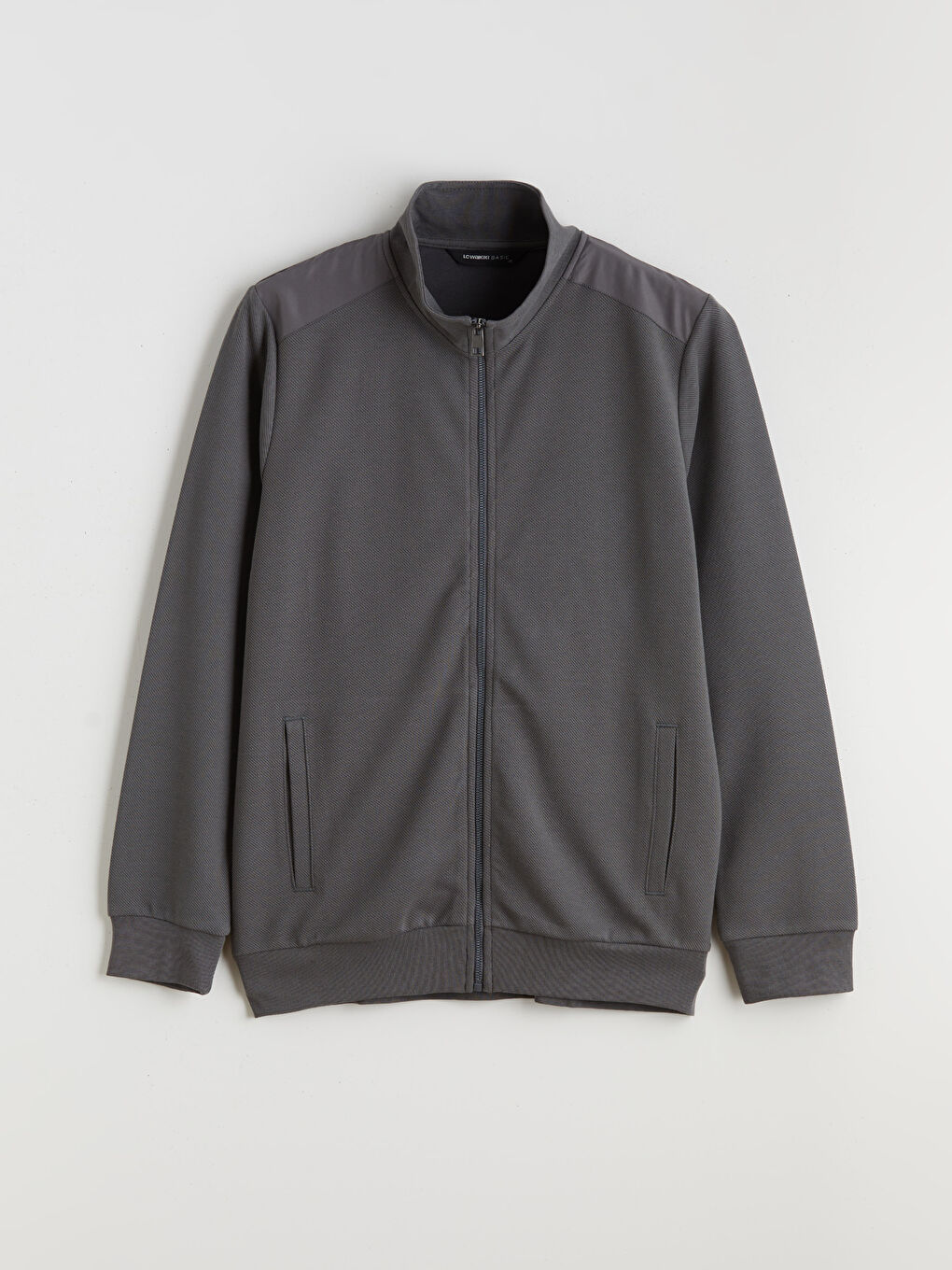 Antrasit Dik Yaka Uzun Kollu Erkek Fermuarlı Sweatshirt-8