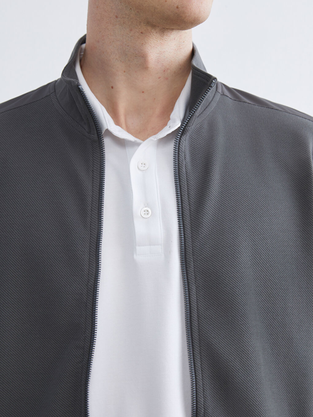 Antrasit Dik Yaka Uzun Kollu Erkek Fermuarlı Sweatshirt-4