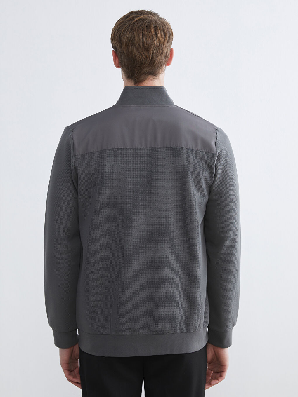Antrasit Dik Yaka Uzun Kollu Erkek Fermuarlı Sweatshirt-6