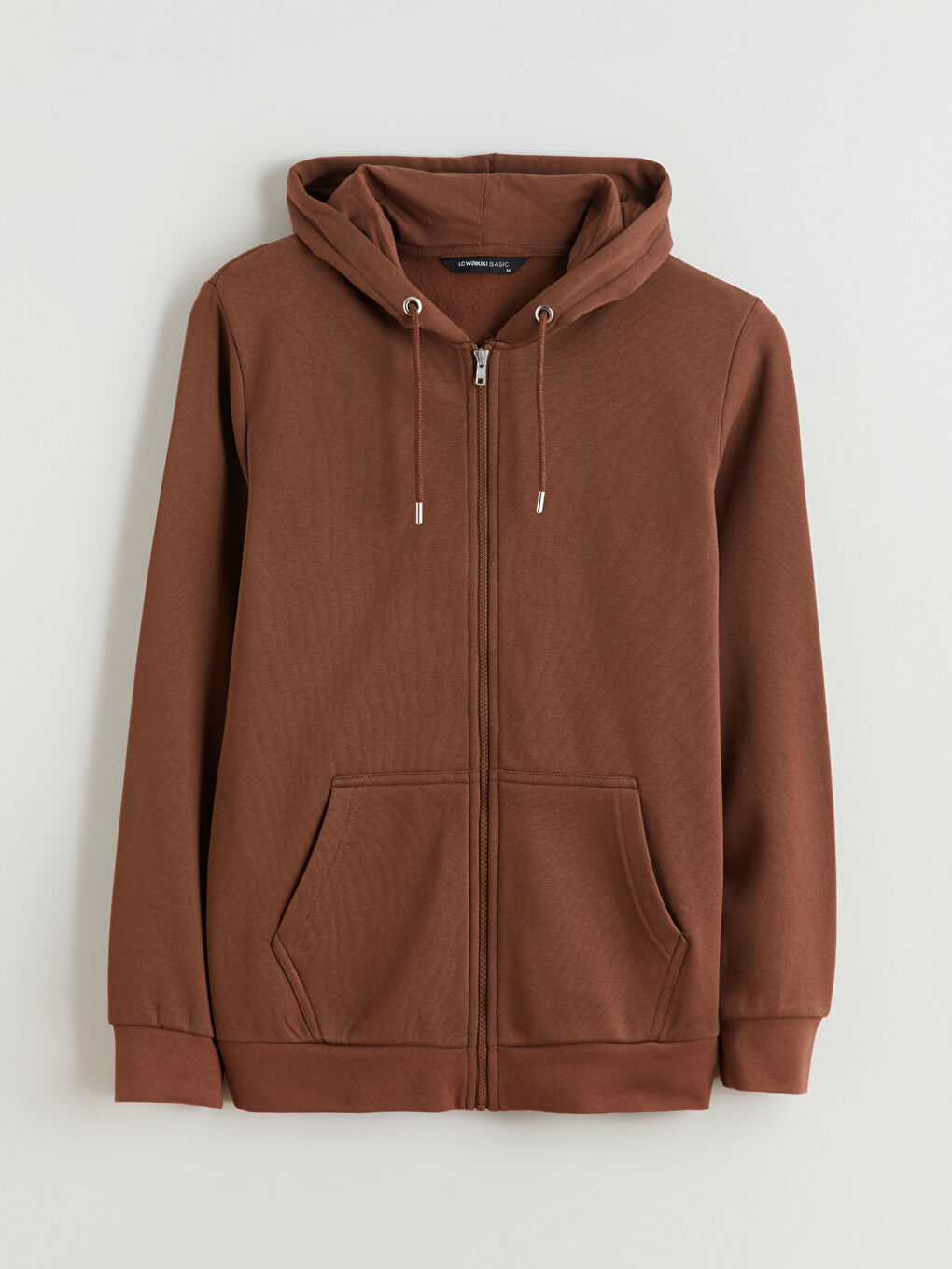 Kahverengi Kapüşonlu Uzun Kollu Erkek Fermuarlı Sweatshirt-4