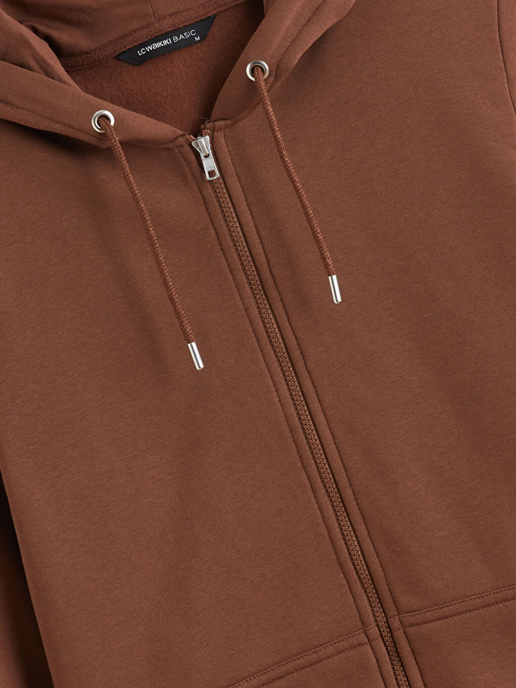 Kahverengi Kapüşonlu Uzun Kollu Erkek Fermuarlı Sweatshirt-5