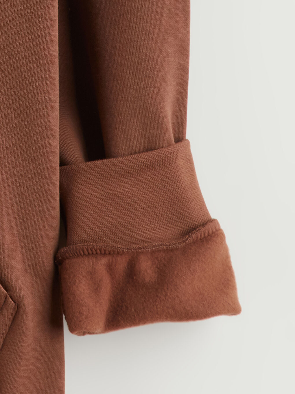 Kahverengi Kapüşonlu Uzun Kollu Erkek Fermuarlı Sweatshirt-6