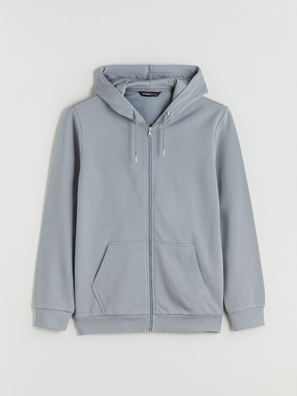 Gri Kapüşonlu Uzun Kollu Erkek Fermuarlı Sweatshirt-4