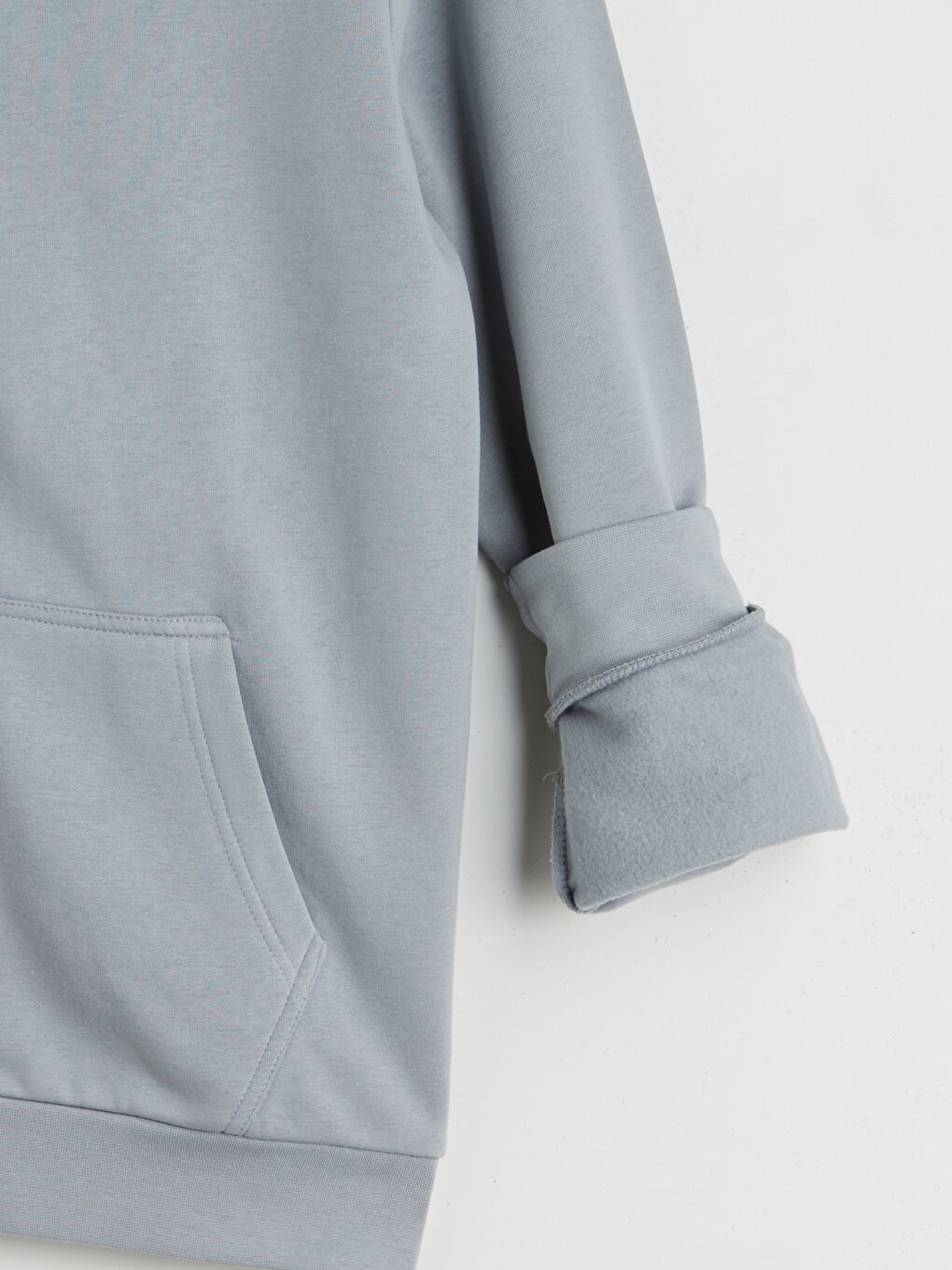 Gri Kapüşonlu Uzun Kollu Erkek Fermuarlı Sweatshirt-5