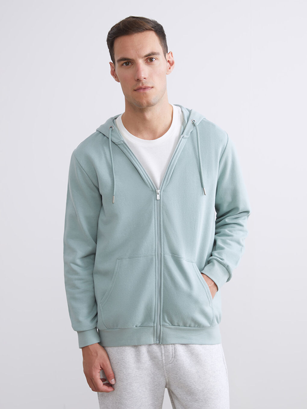 Hooded Long Sleeve Men's Zip-Up Sweatshirt-1