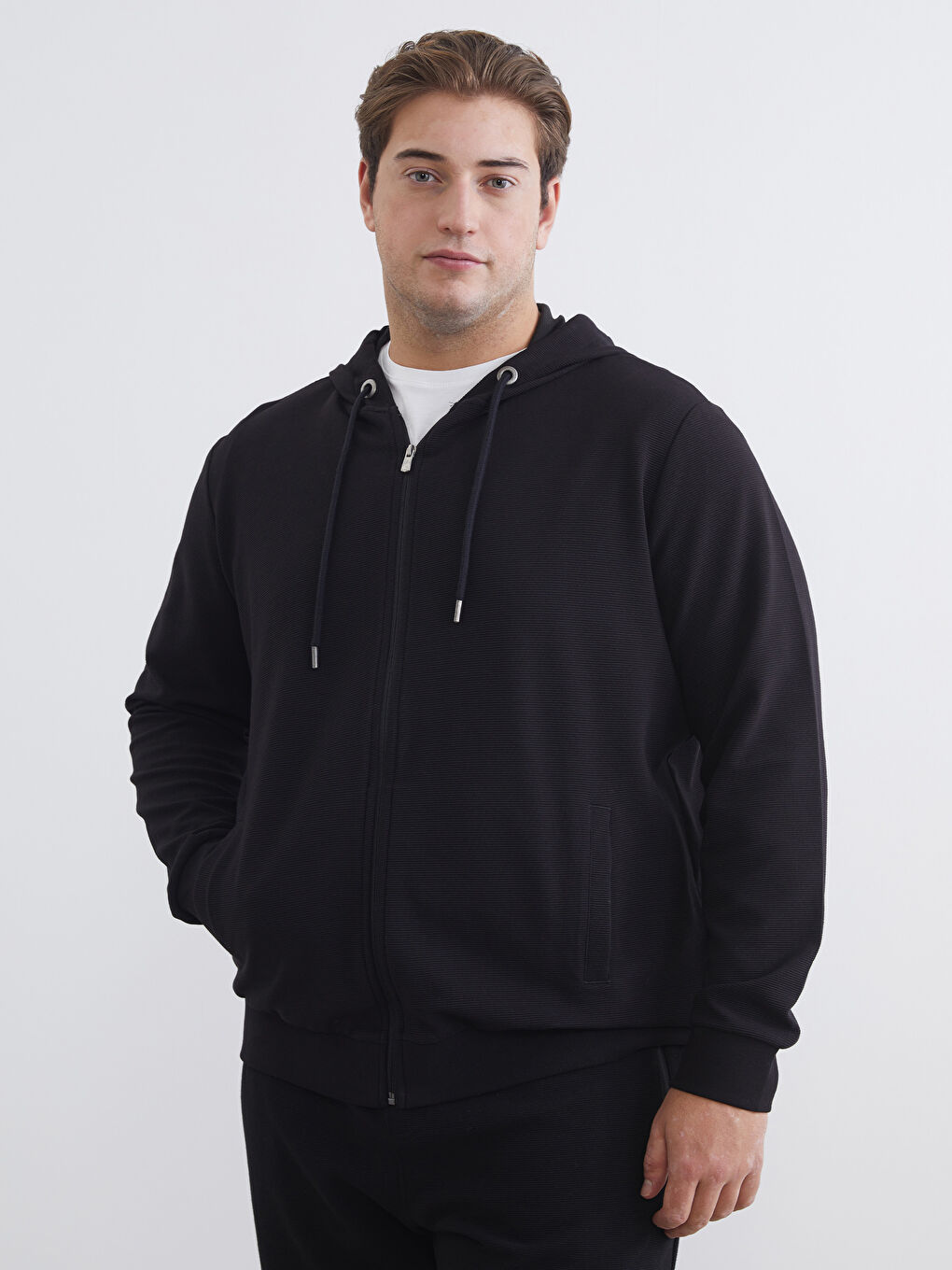 Мужская толстовка на молнии с капюшоном и длинным рукавом-2