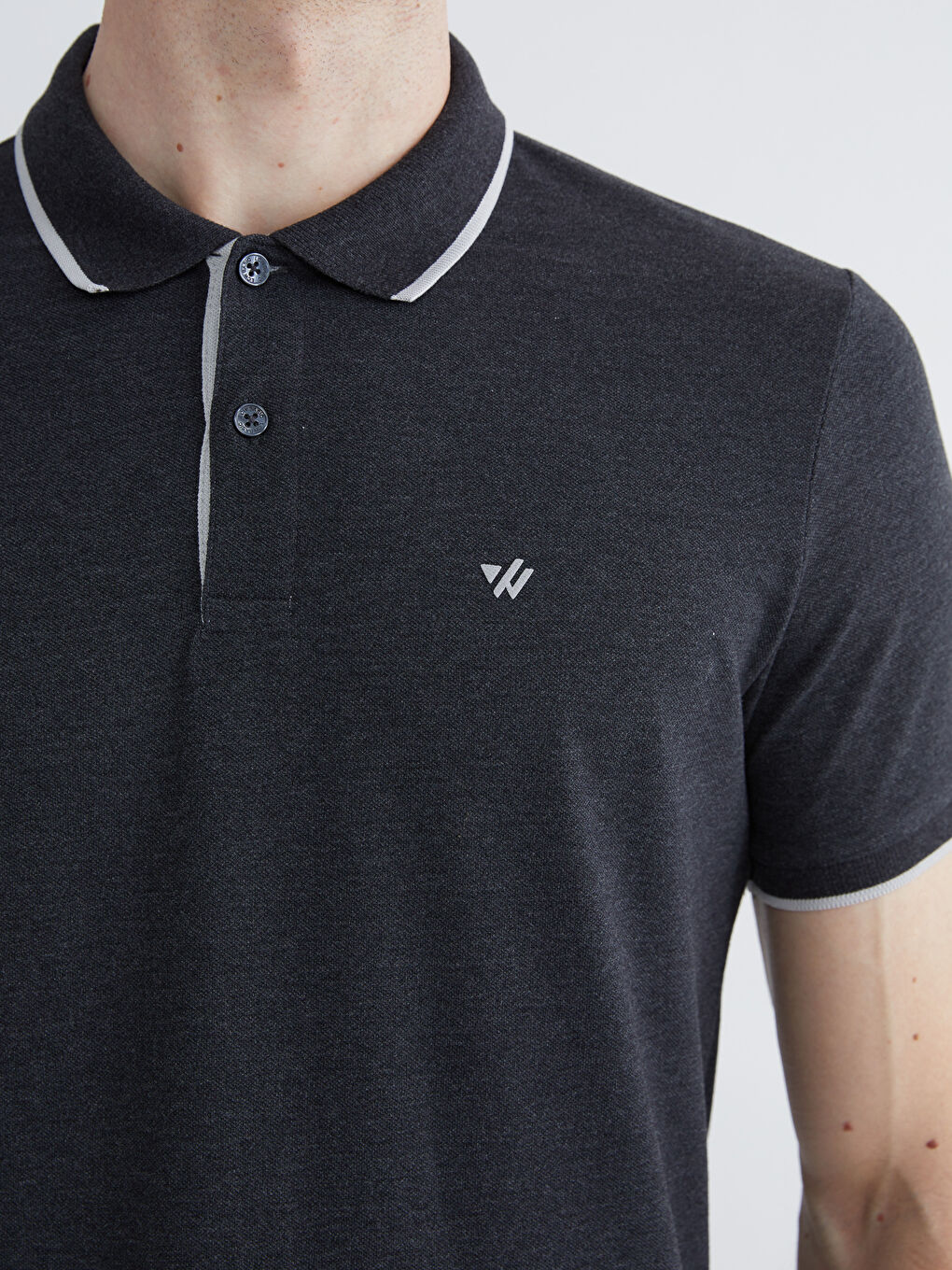 Antrasit Polo Yaka Düz Erkek Tişört-2