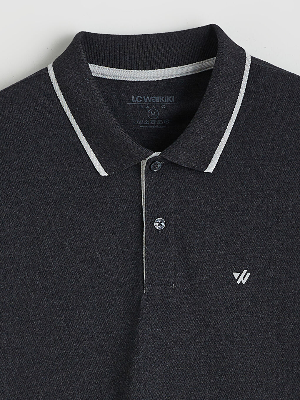 Antrasit Polo Yaka Düz Erkek Tişört-5