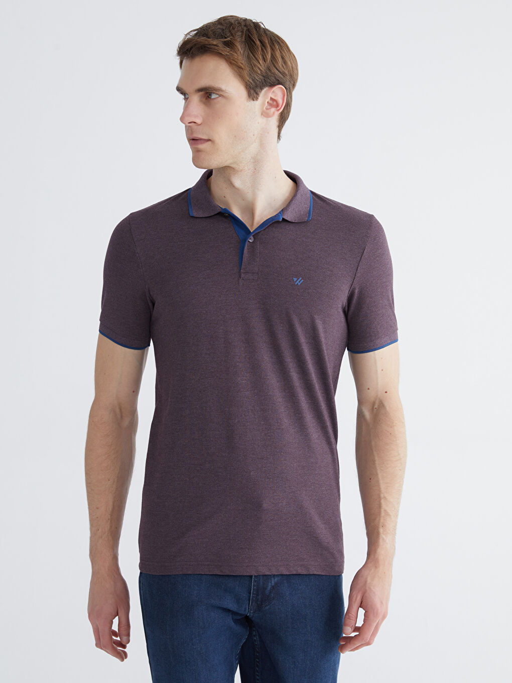 Mor Polo Yaka Düz Erkek Tişört