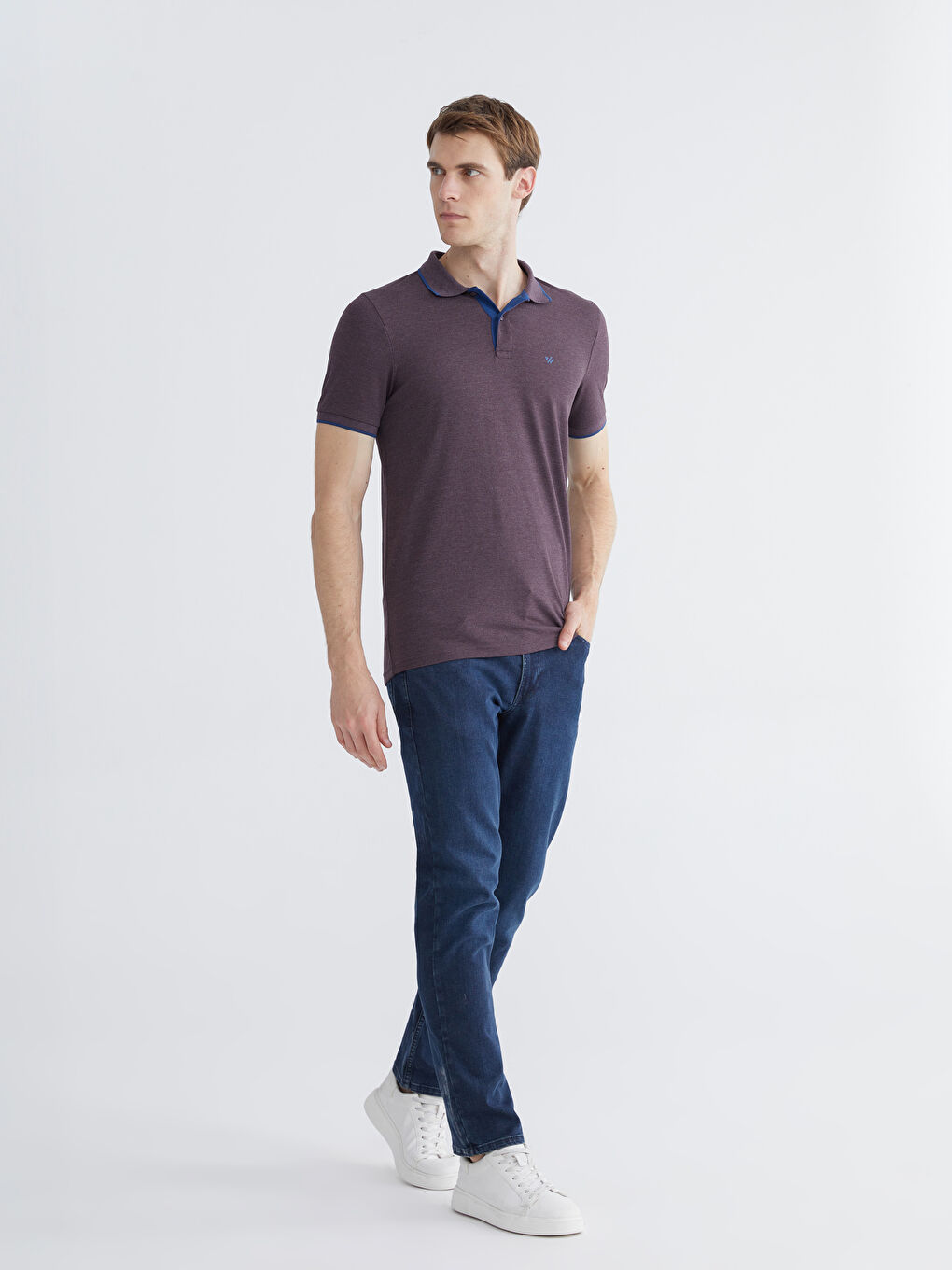 Mor Polo Yaka Düz Erkek Tişört-1