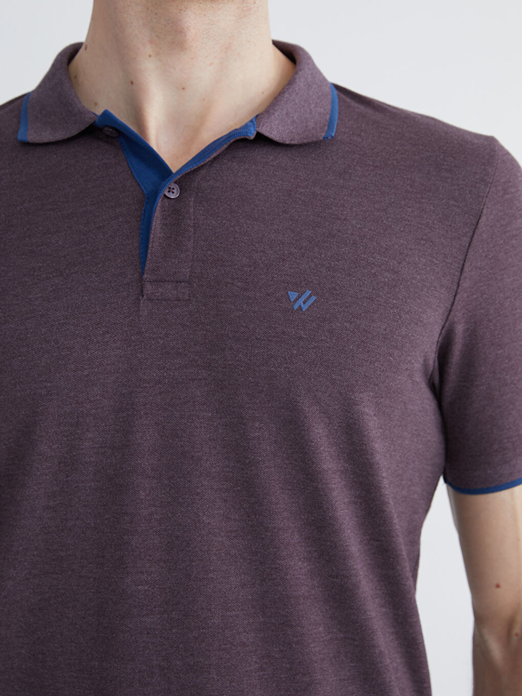 Mor Polo Yaka Düz Erkek Tişört-2