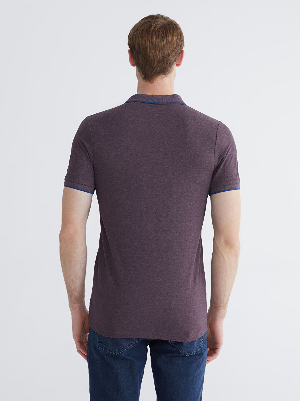 Mor Polo Yaka Düz Erkek Tişört-3