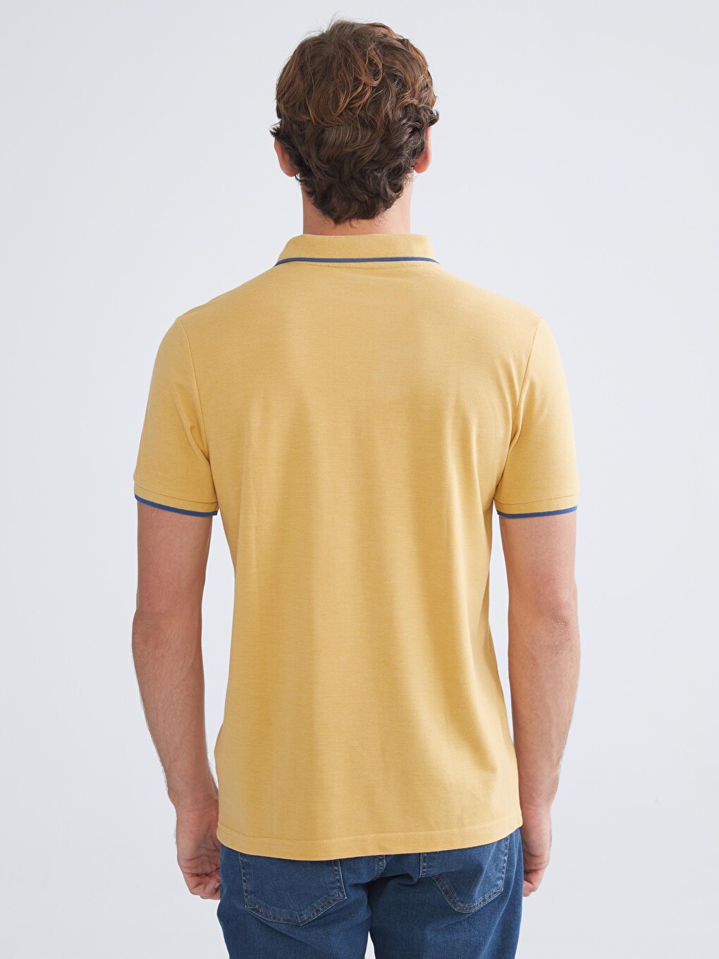 Sarı Polo Yaka Düz Erkek Tişört-3