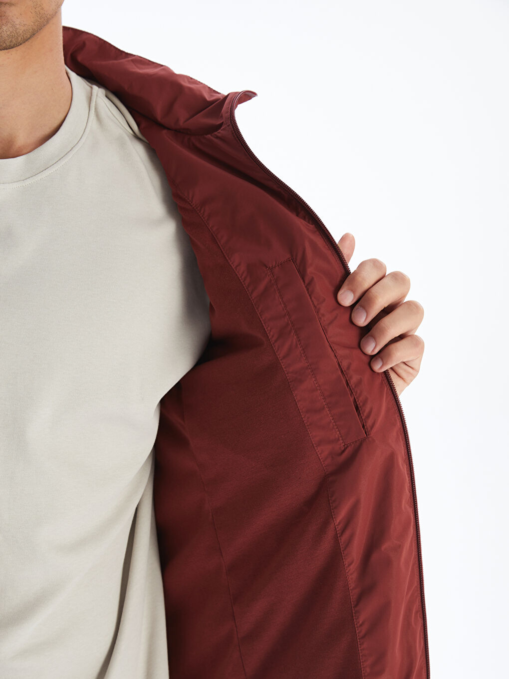 Kırmızı Standart Kalıp Kapüşonlu Erkek Yağmurluk-2