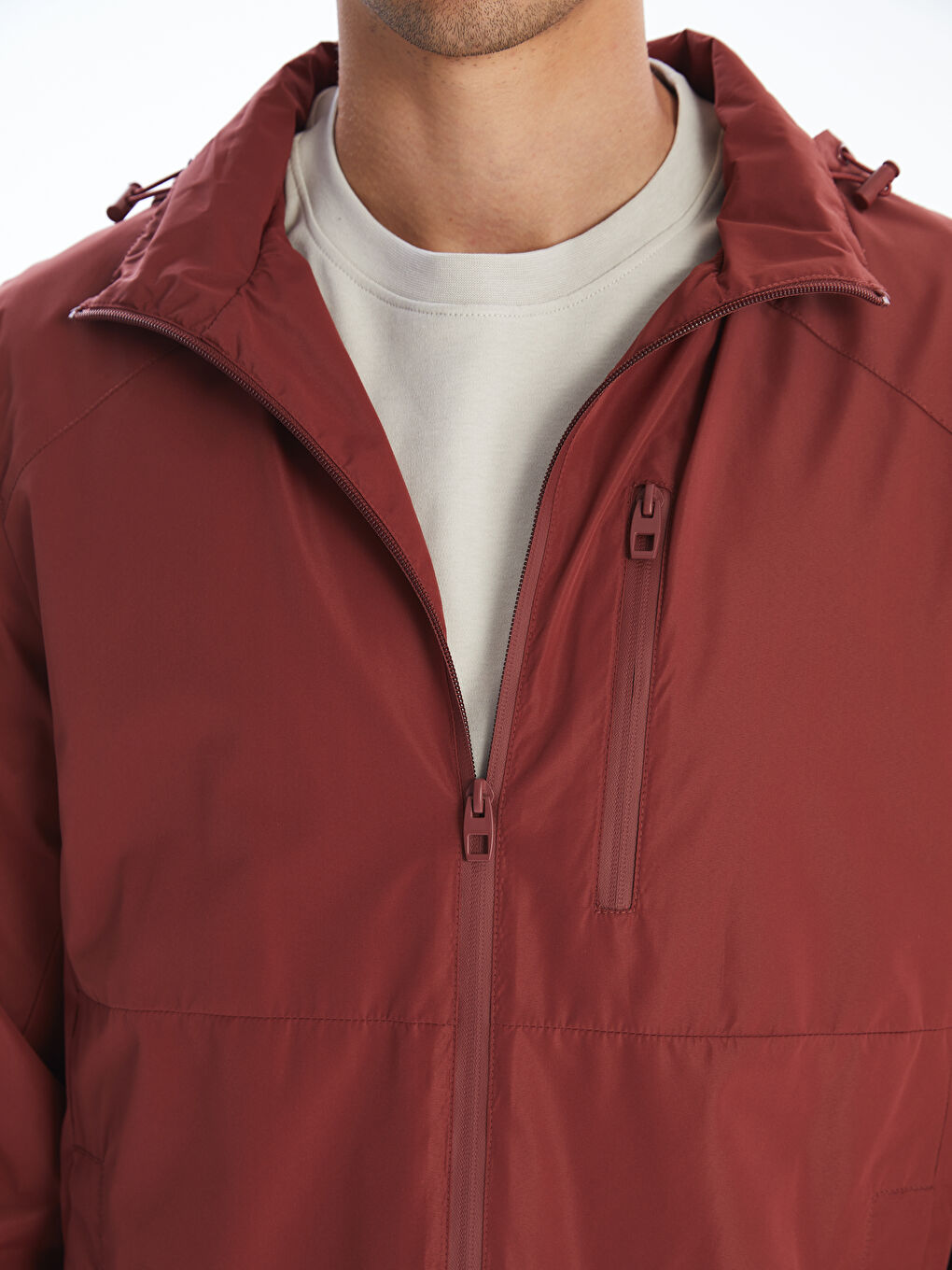 Kırmızı Standart Kalıp Kapüşonlu Erkek Yağmurluk-4