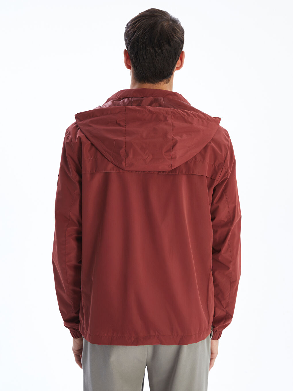Kırmızı Standart Kalıp Kapüşonlu Erkek Yağmurluk-5