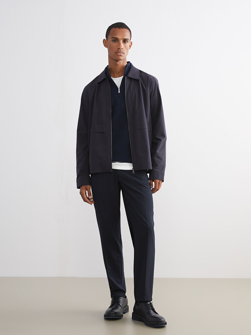 Lacivert Standart Kalıp Gömlek Yaka Erkek Mont-1