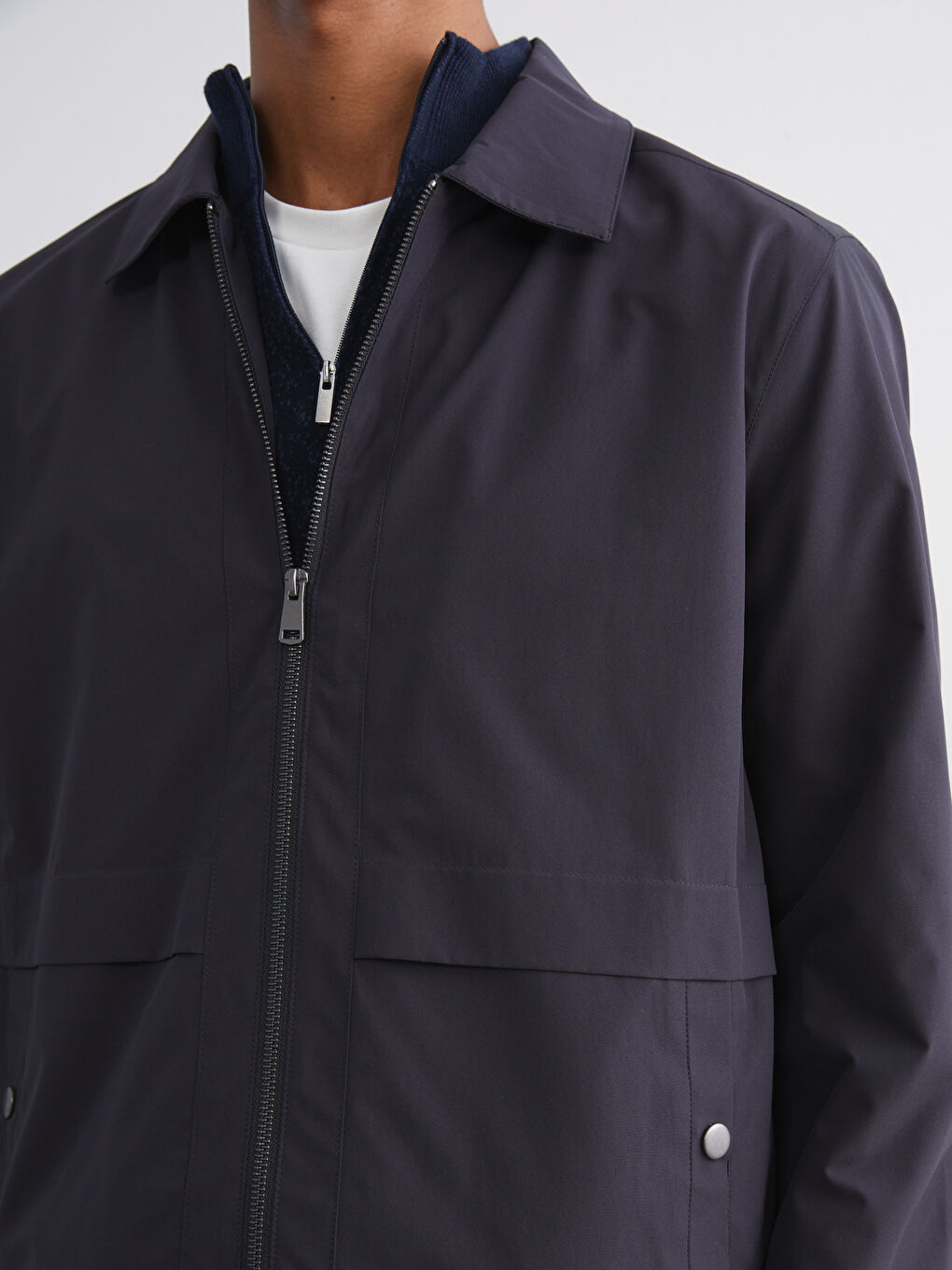 Lacivert Standart Kalıp Gömlek Yaka Erkek Mont-2