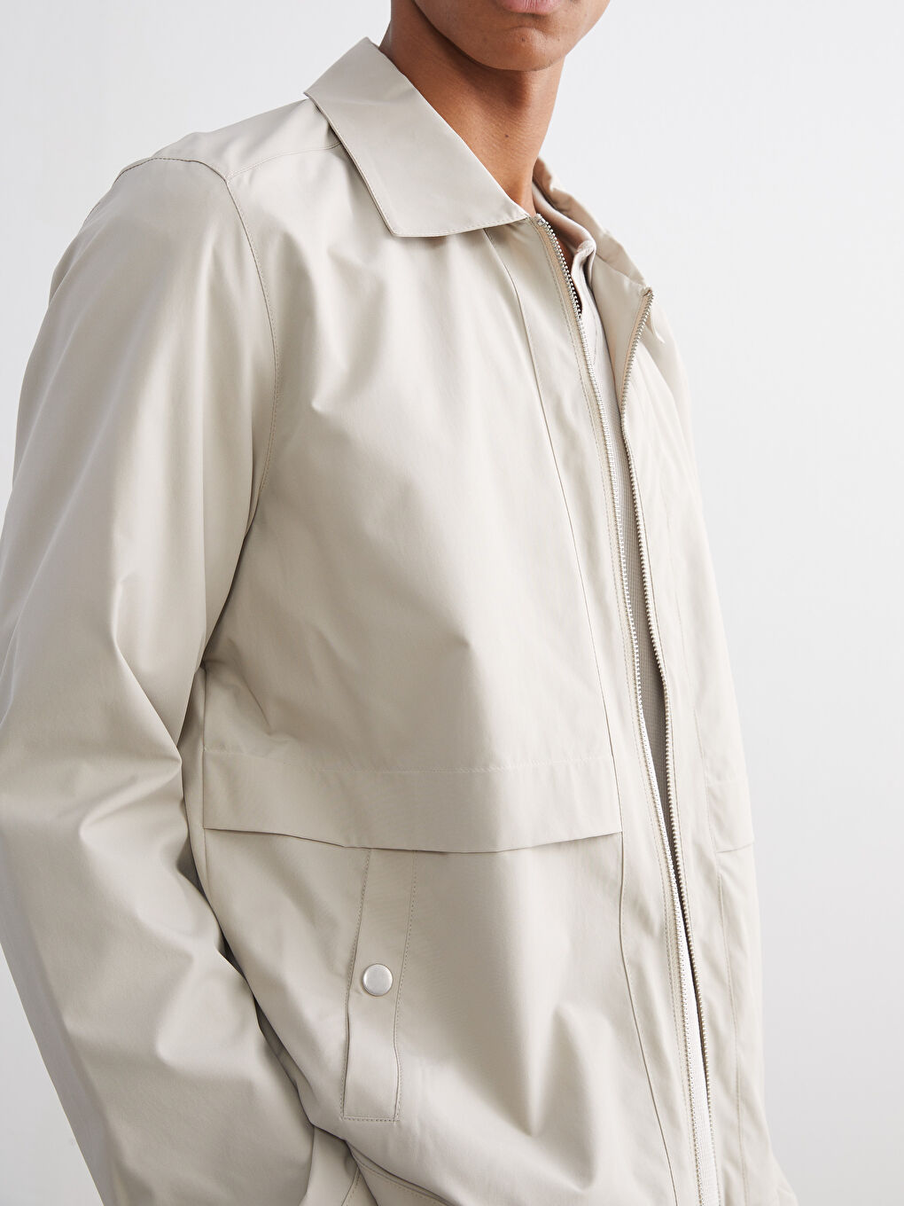 Bej Standart Kalıp Gömlek Yaka Erkek Mont-2