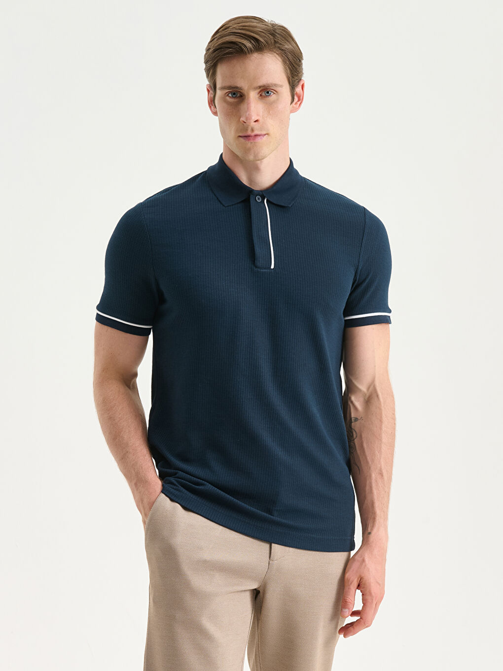 Lacivert Polo Yaka Pike Erkek Tişört