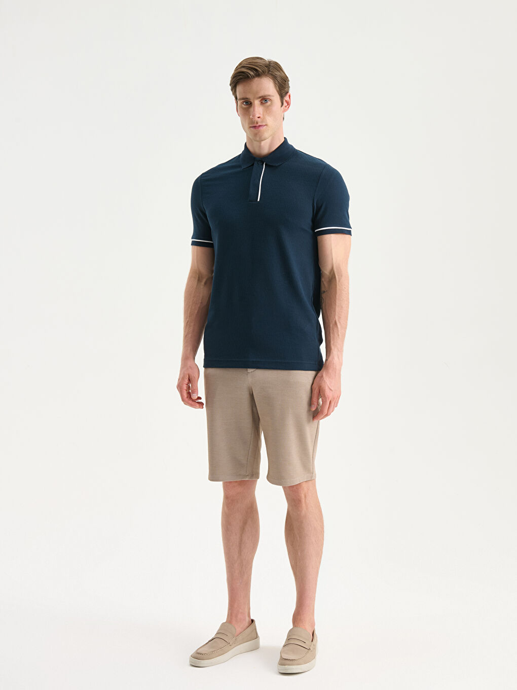 Lacivert Polo Yaka Pike Erkek Tişört-1