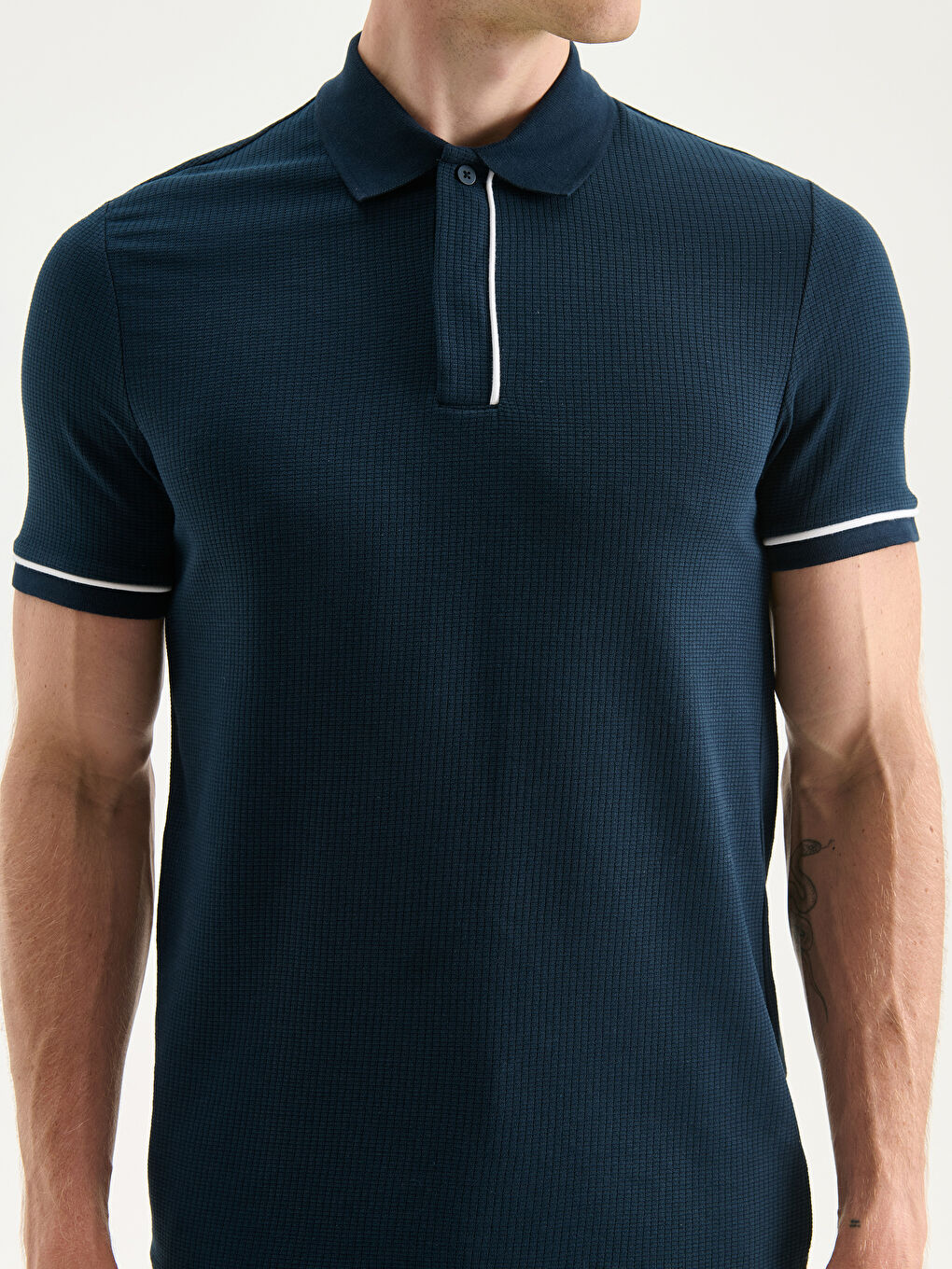 Lacivert Polo Yaka Pike Erkek Tişört-2