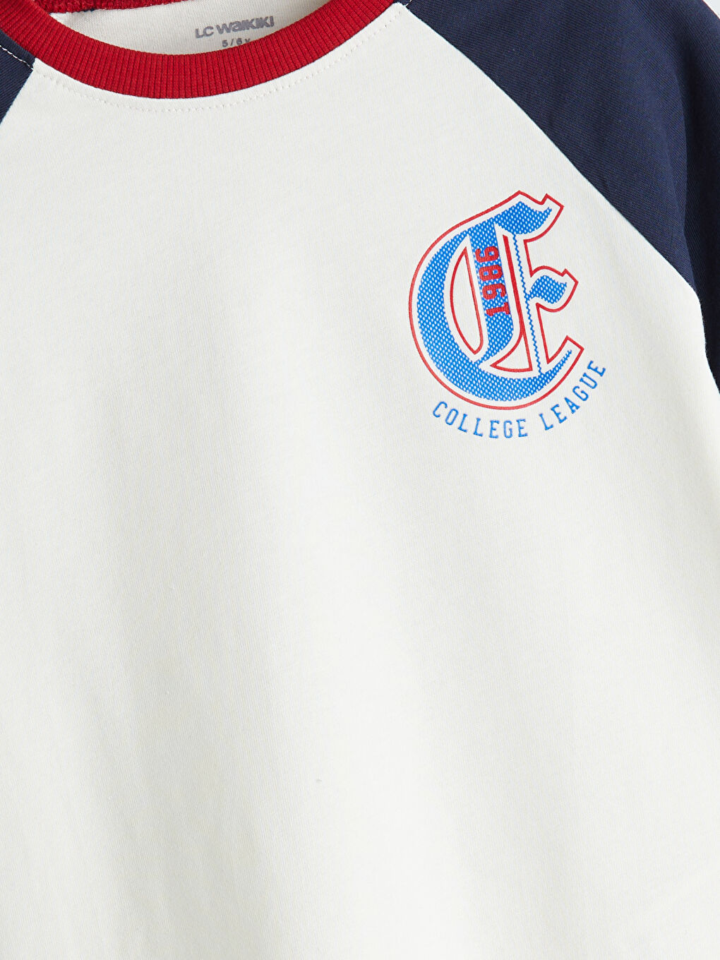 Ekru Bisiklet Yaka Baskılı Erkek Çocuk Tişört-1