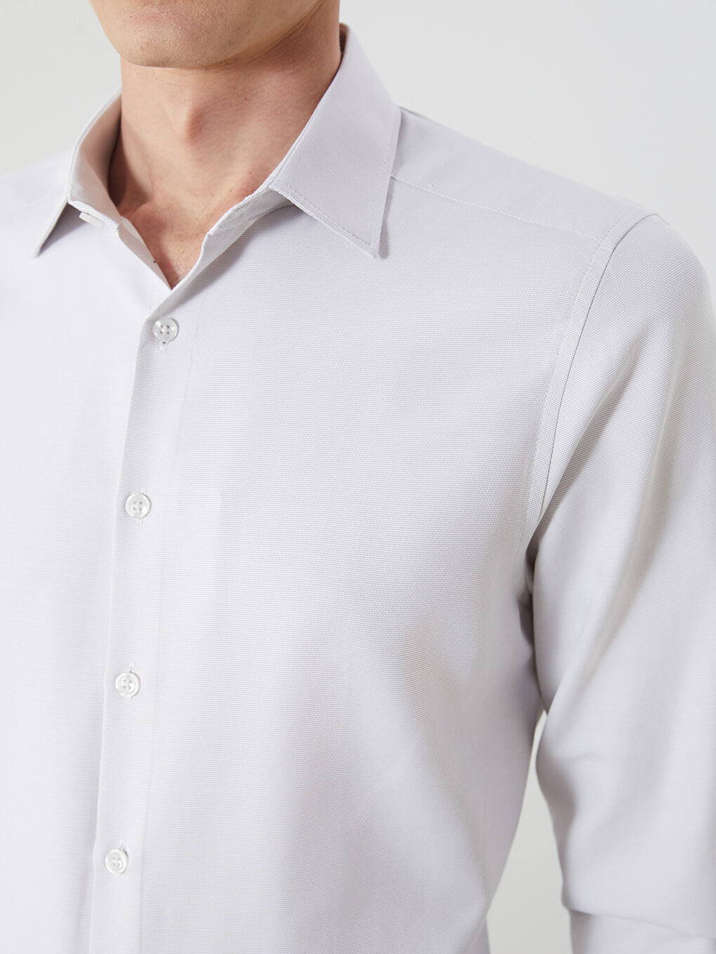 Bej Slim Fit Uzun Kollu Armürlü Erkek Gömlek-2