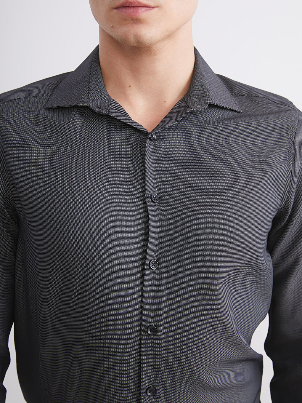 Antrasit Slim Fit Uzun Kollu Armürlü Erkek Gömlek-2