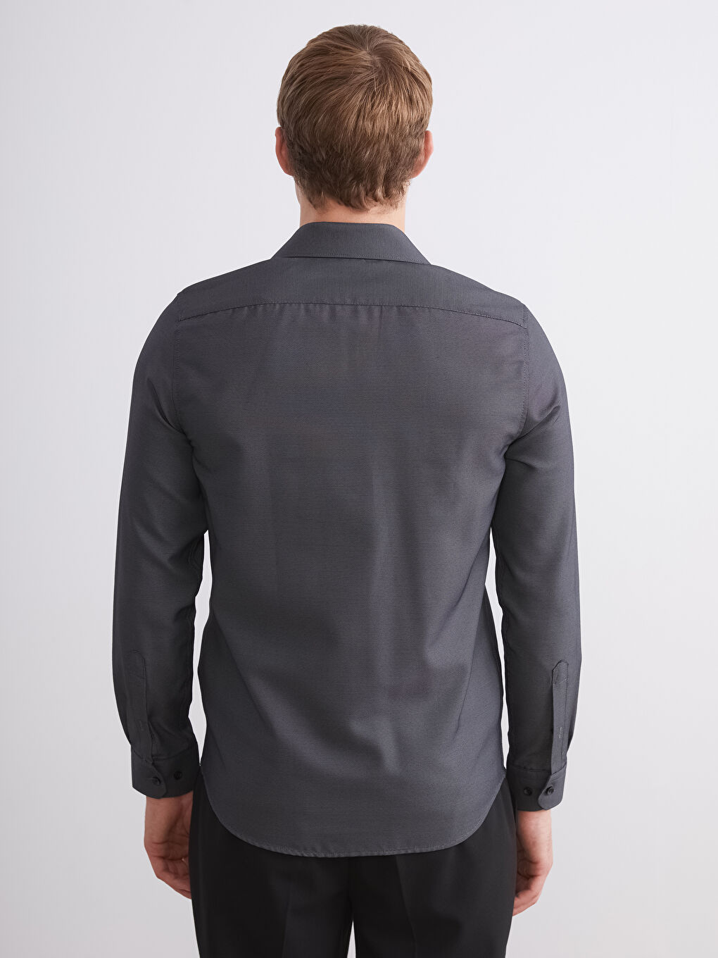 Antrasit Slim Fit Uzun Kollu Armürlü Erkek Gömlek-3