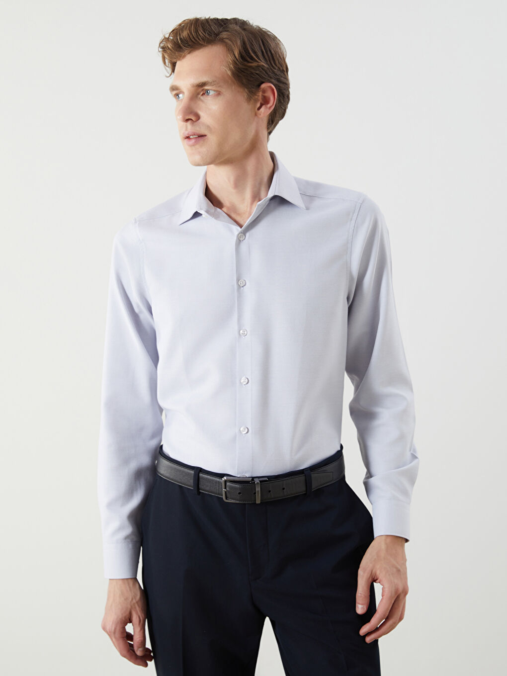 Gri Slim Fit Uzun Kollu Armürlü Erkek Gömlek