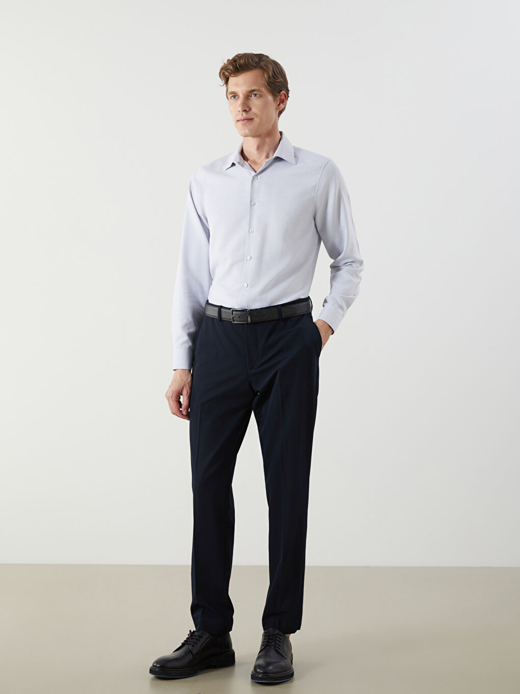 Gri Slim Fit Uzun Kollu Armürlü Erkek Gömlek-1