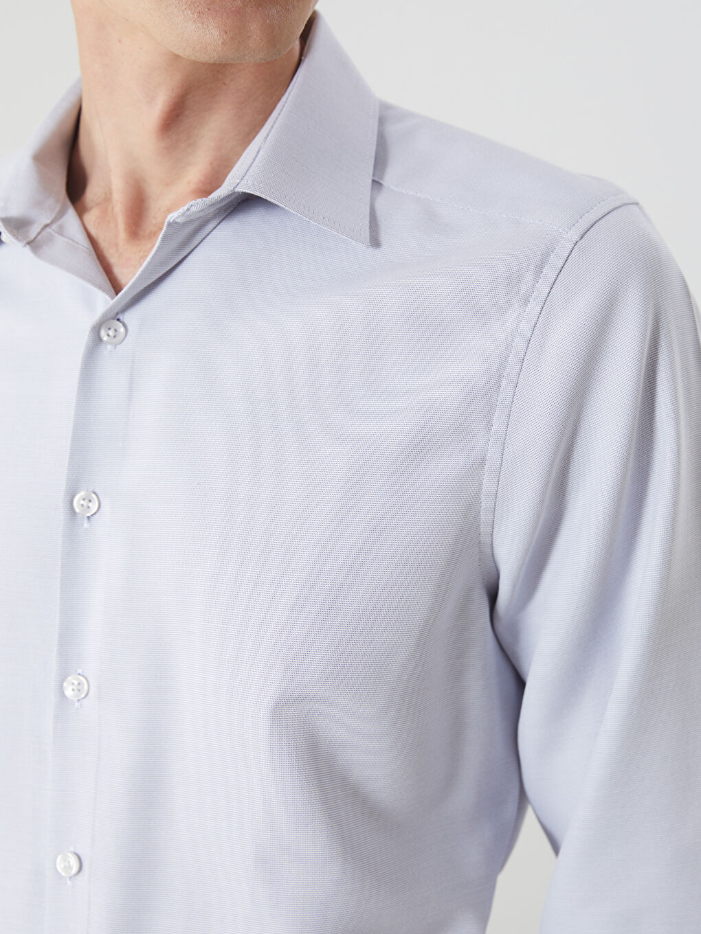 Gri Slim Fit Uzun Kollu Armürlü Erkek Gömlek-2