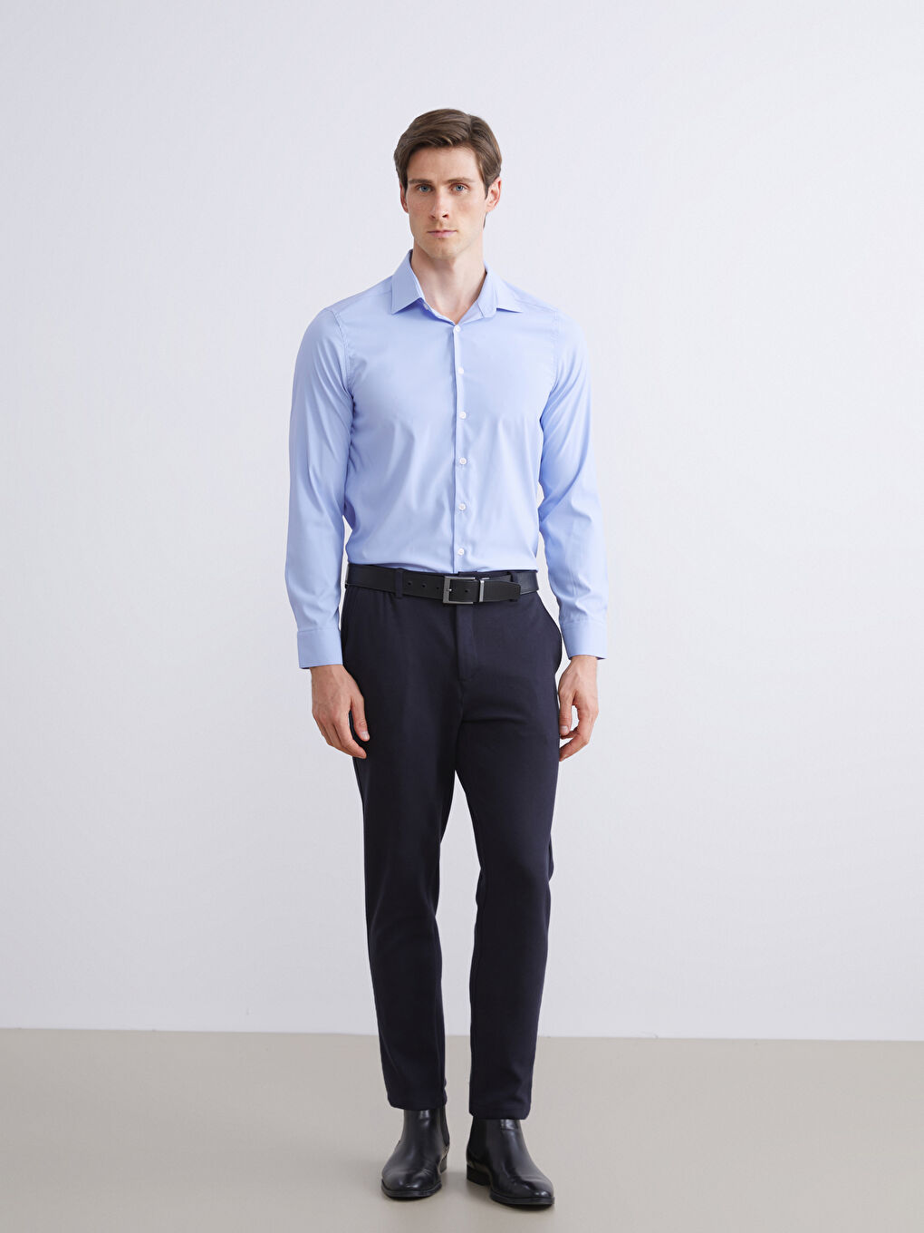 Mavi Slim Fit Uzun Kollu Gabardin Erkek Gömlek-1