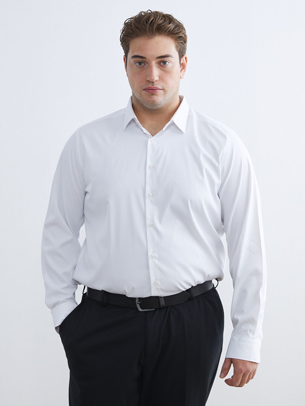 Beyaz Slim Fit Uzun Kollu Gabardin Erkek Gömlek-1