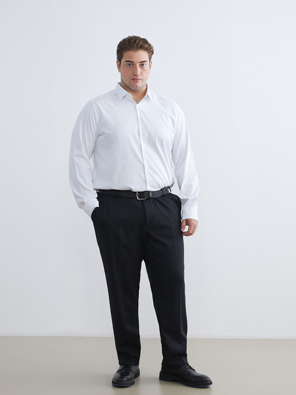 Beyaz Slim Fit Uzun Kollu Gabardin Erkek Gömlek-5