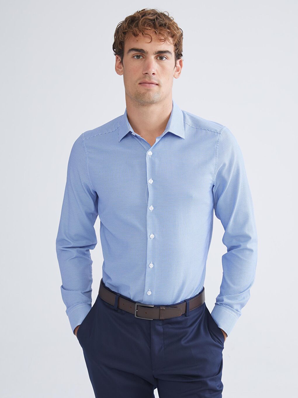 LCWAIKIKI Classic Slim Fit Long Sleeve Plaid Dobby Shirt -W52184Z8-CZA